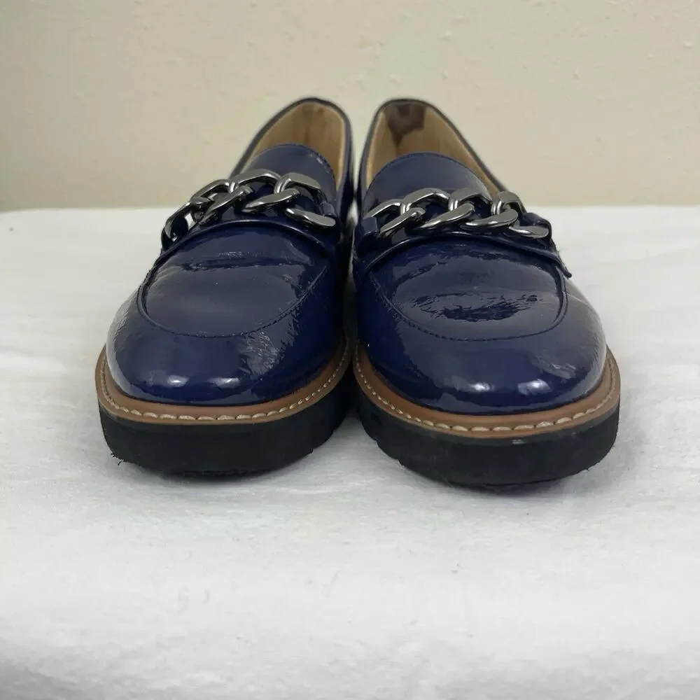 NATURALIZER Emmal Lug Sole Chain Faux Patent Leather Loafers Size 9 Haven Blue
